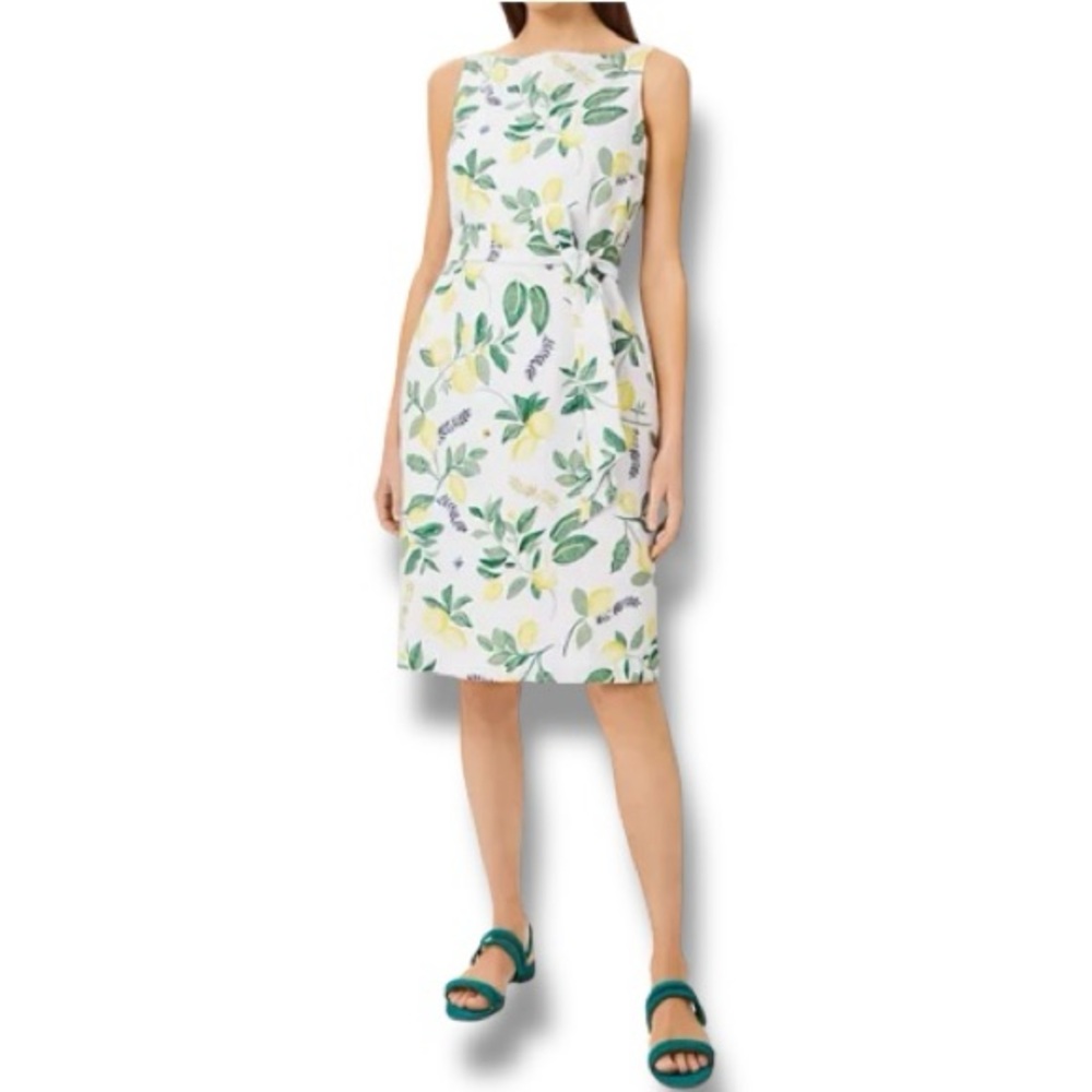 HOBBS LONDON Jaci Lemon Print Linen Sheath Dress Size 14